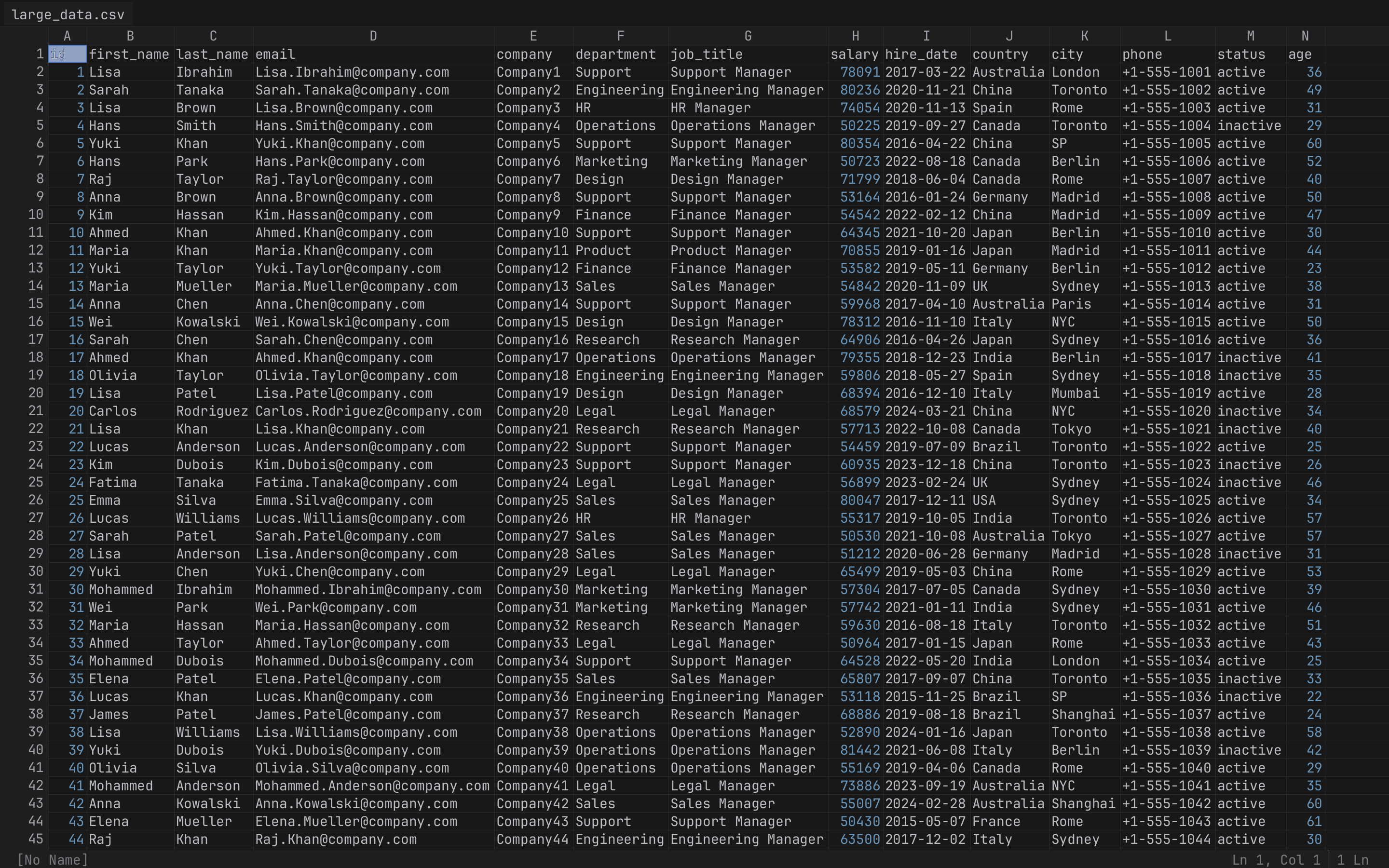 CSV Spreadsheet View